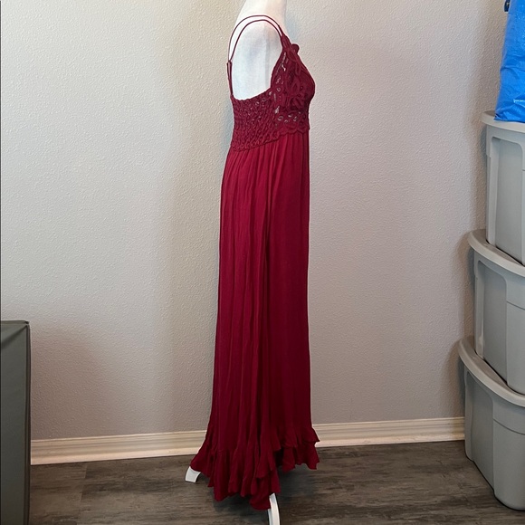 Free People Lace/Ruffle Strappy Maxi Dress Red Size Medium *Flaw - Picture 3 of 11